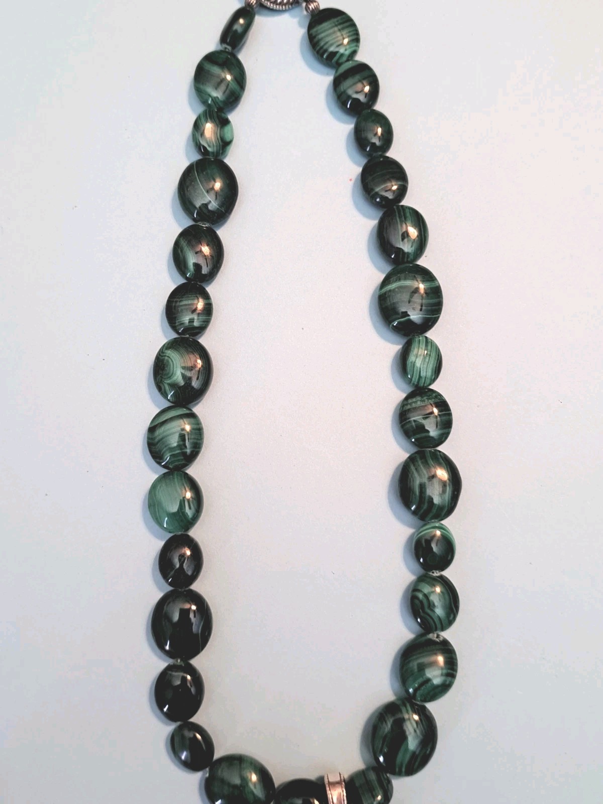 Vtg Carolyn Pollack 925 Sterling Silver Green Malachite Beaded Enhancer Necklace