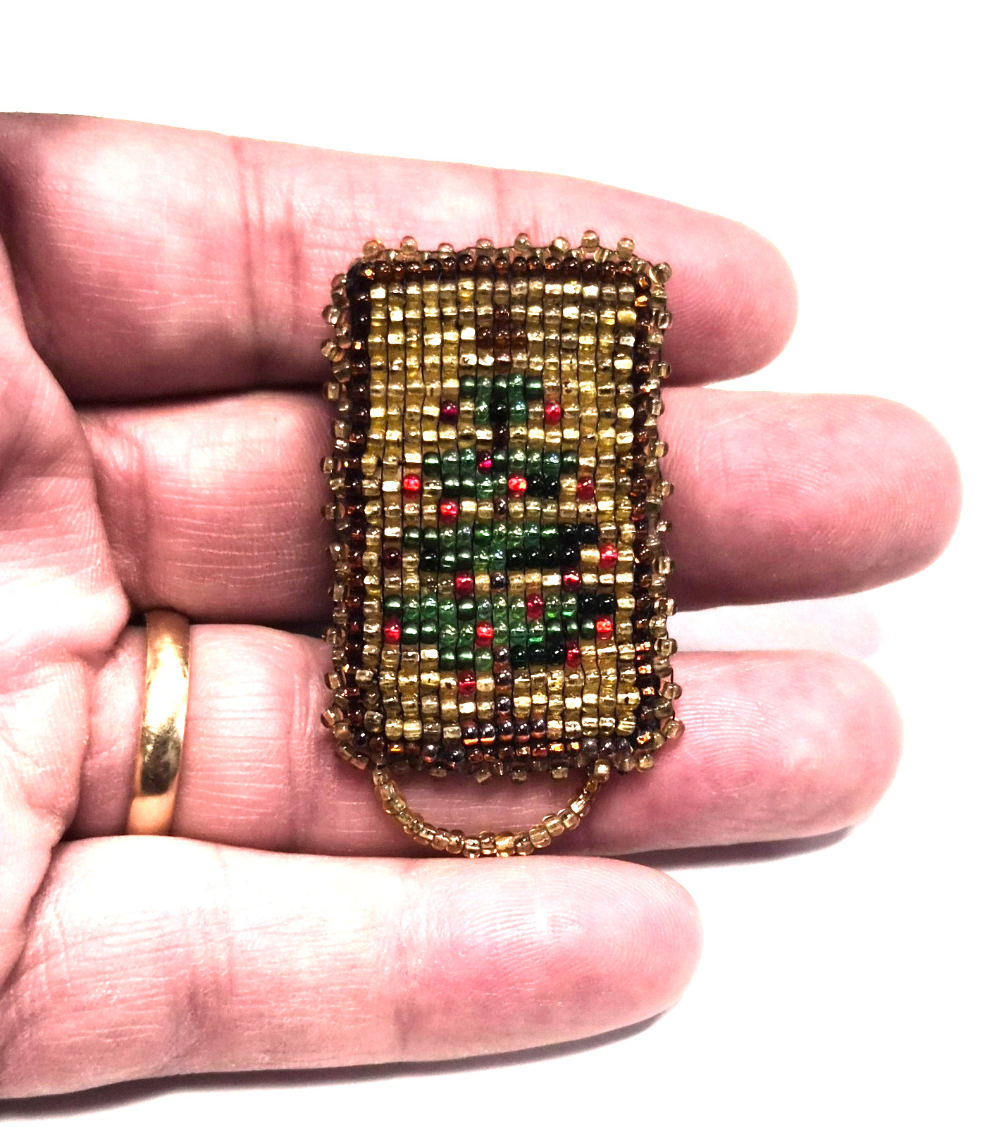 Vintage Handmade Glass Seed Bead Christmas Tree Holiday Pin / Brooch