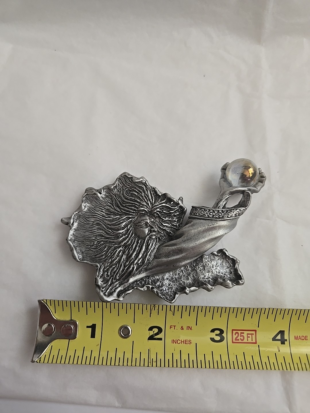 Artifacts JJ wizard brooch crystal ball, 3 D, large size, signed,