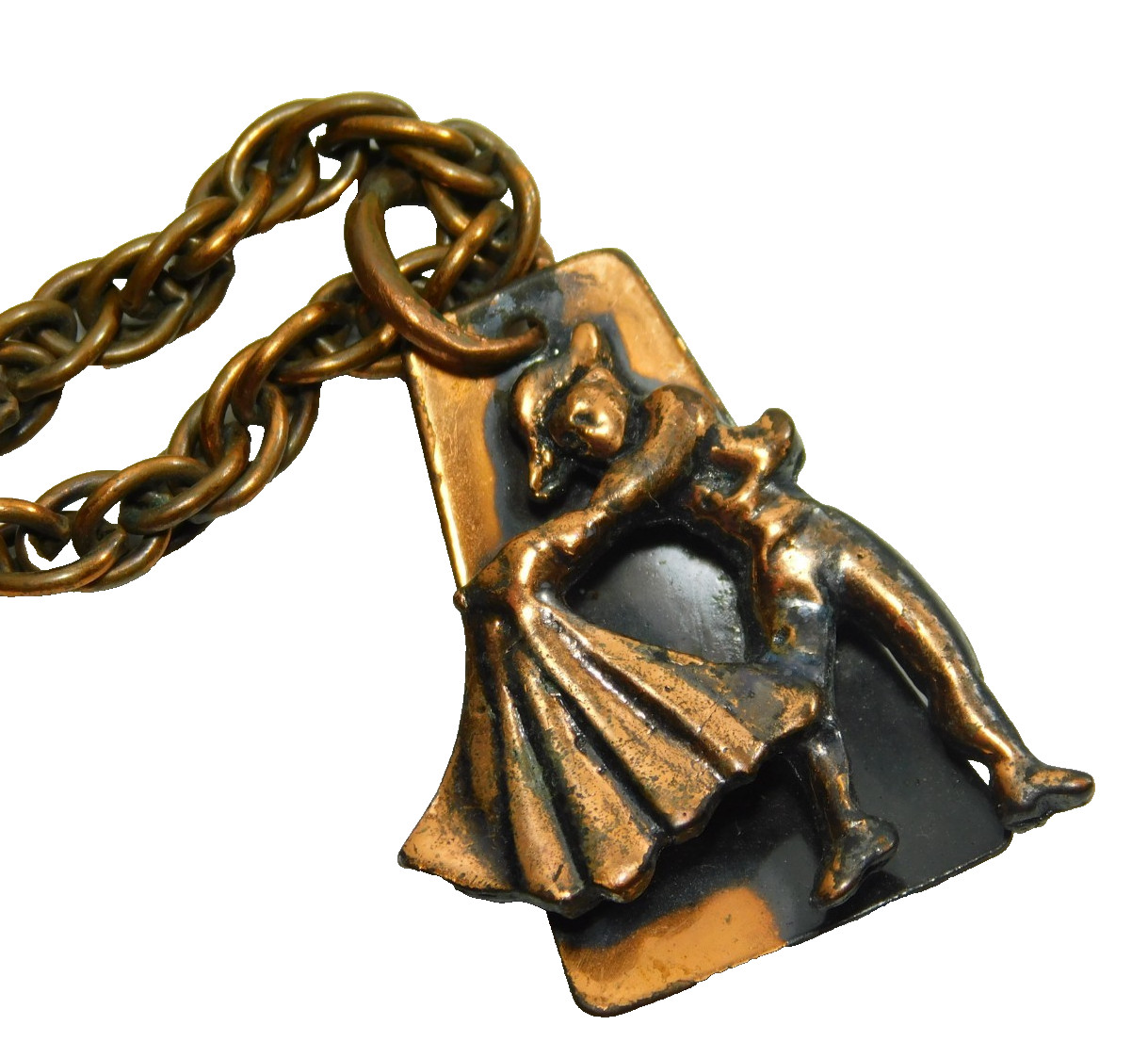 Vintage Copper Matador Pendant Rope Chain Necklace