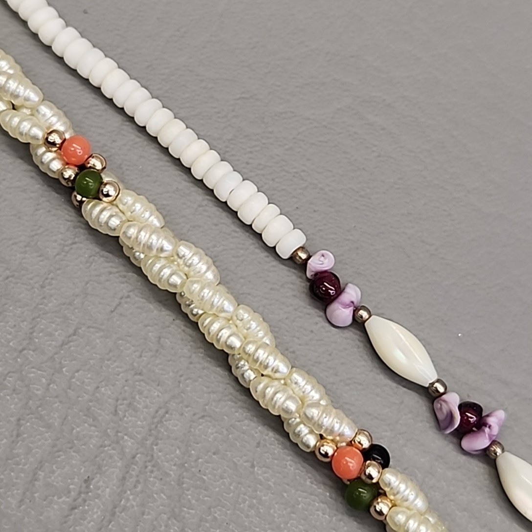 Vintage Beaded Necklace Lot of 2 MOP Faux Pearl Twist 17-18″