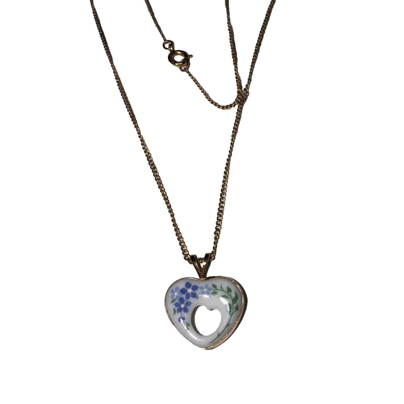Vtg Signed 14k Gold Filled Lenox Open Heart Porcelain Pendant Necklace sz 18 3/4