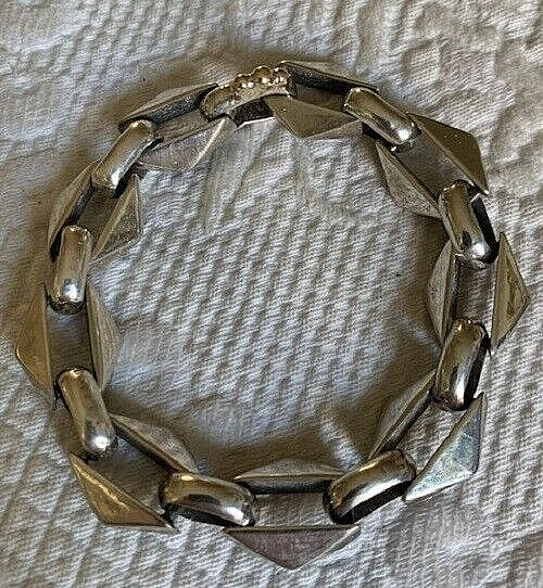 VINTAGE STERLING & GOLD FABULOUS HEAVY LINK BRACELET MAY BE NATIVE AMERICAN