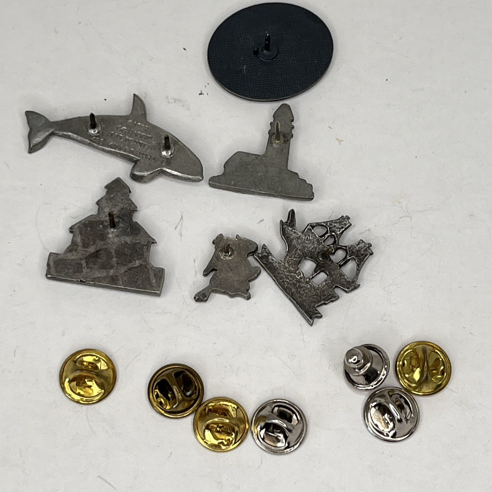 Vintage Mixed Lot 6 Pewter pins Shame Lighthouse Paul Revere Mayflower more SLX