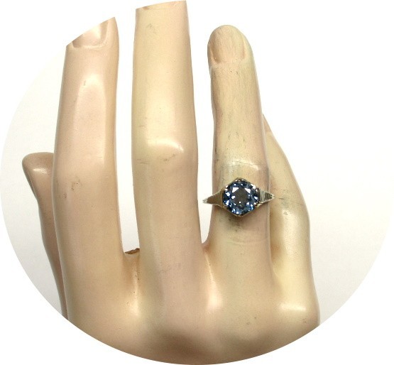 Estate Art Deco Ring – LONDON Blue Topaz – Solid 14kK White Gold Filigree Mtg…