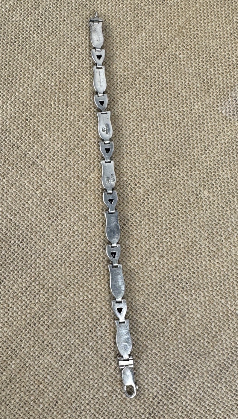 Vintage Acleoni Silver 925 Trillion Amethyst & Luminous Mother Of Pearl Bracelet