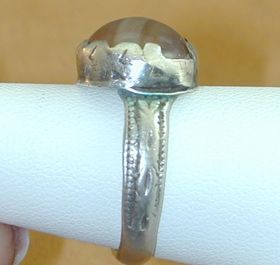 Antique Silver Metal Ring Colorful Banded Agate 7.75