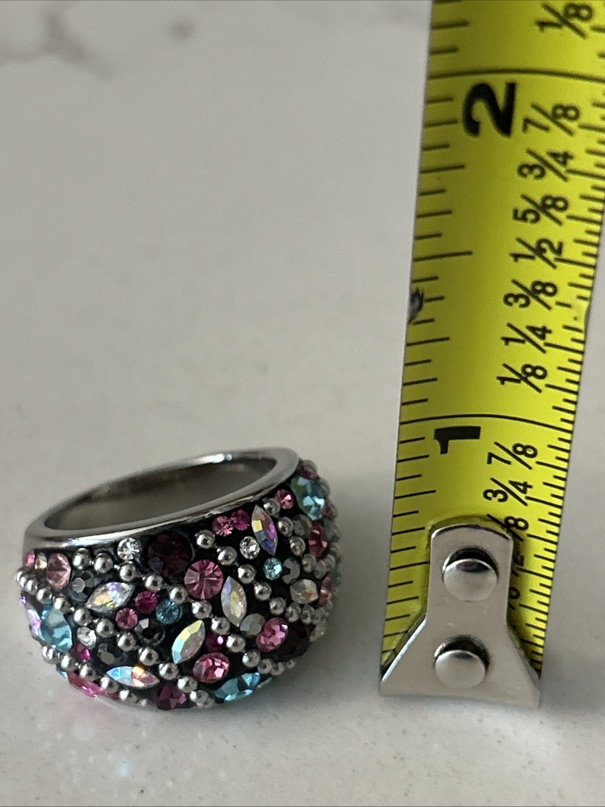 Vintage INox 316L Stainless With Multicolor Faceted “Crystals,Gems, Or ?” Ring
