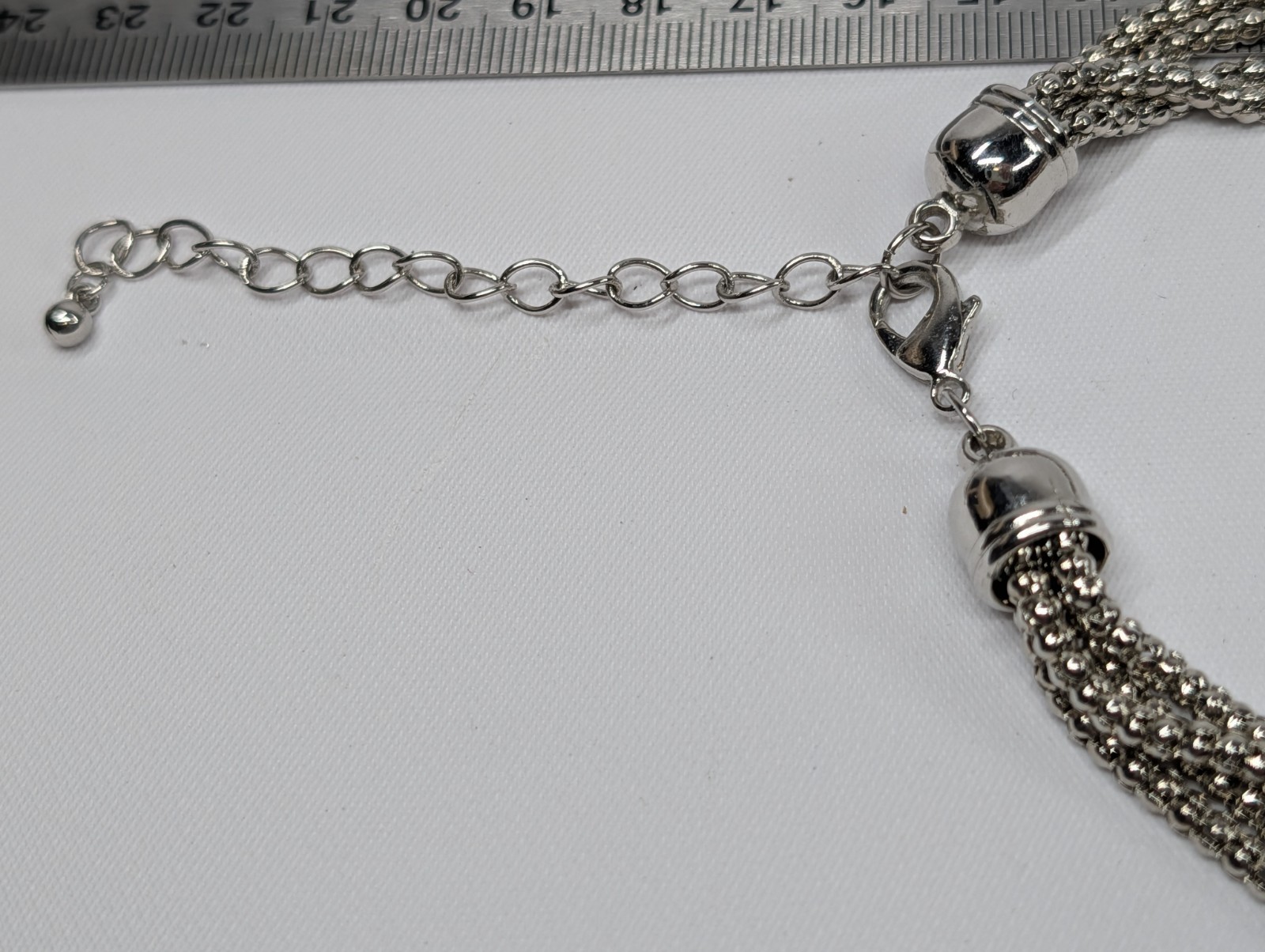 Silver Tone Multi Strand Popcorn Chain Knotted Lariat Tassel Ball Fringe Vtg