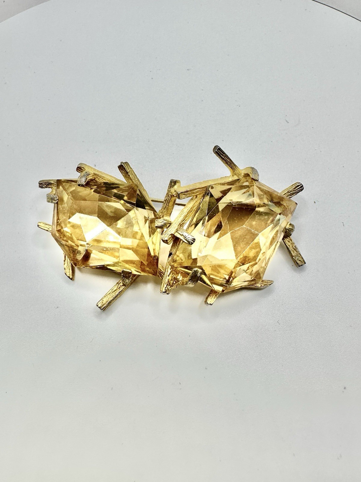 Vintage Brutalist Brooch With Yellow (Jonquil) Faceted Glass Stones