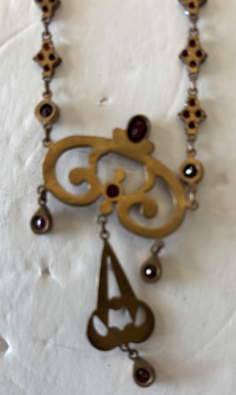 Antique Bohemian Garnet Festoon Drop Neclace Drape Bib Czech?