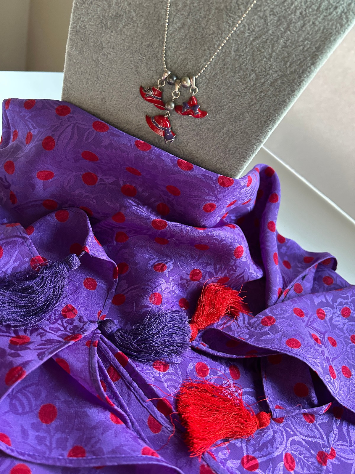 Red Hat Society Lot -Charm Necklace + 4 Purple & Red Scarves Assorted Styles