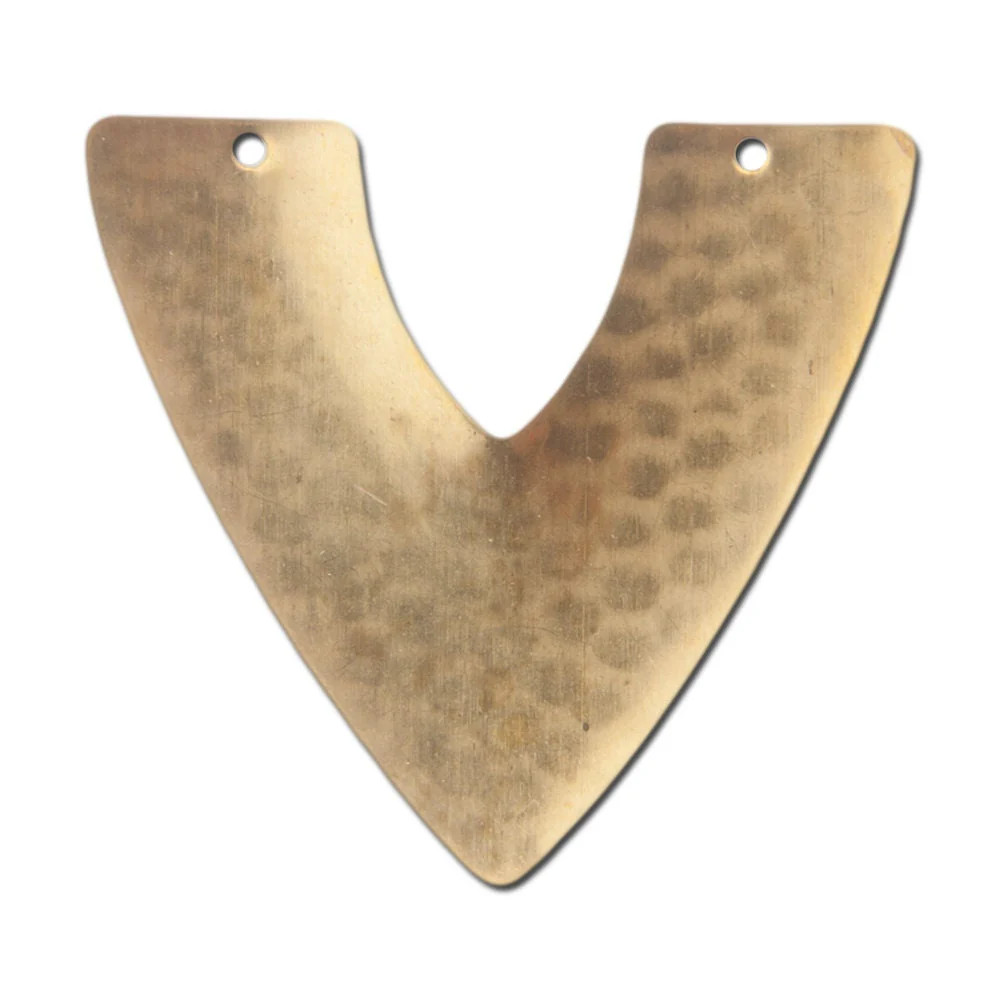 2 Hole Raw Brass Hammered V Connector Pendant 39x36mm (4) mtl459A