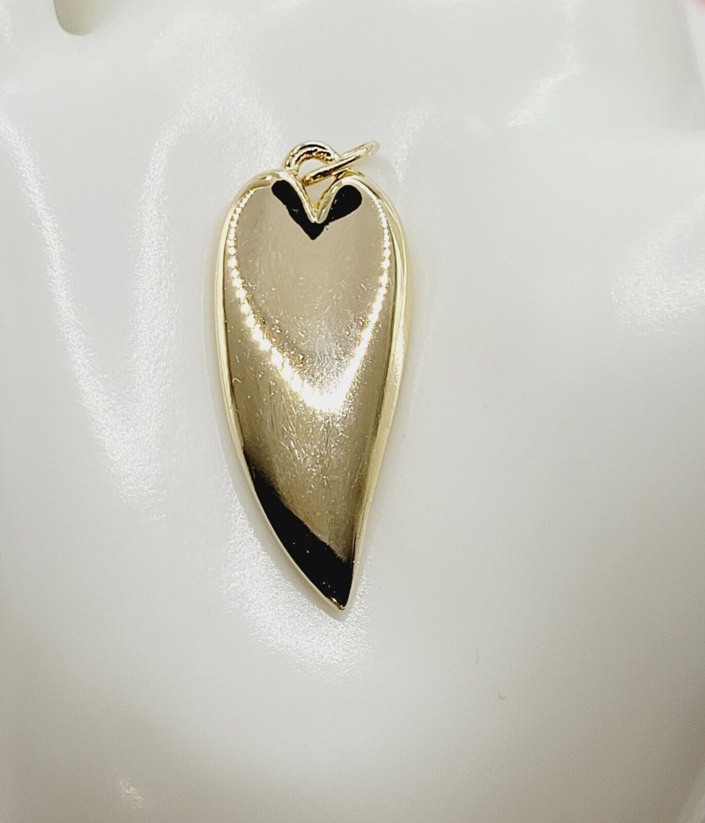Modernist Heart Slim Curved Elongated Shape Light Puff Gold Tone Vintage Pendant