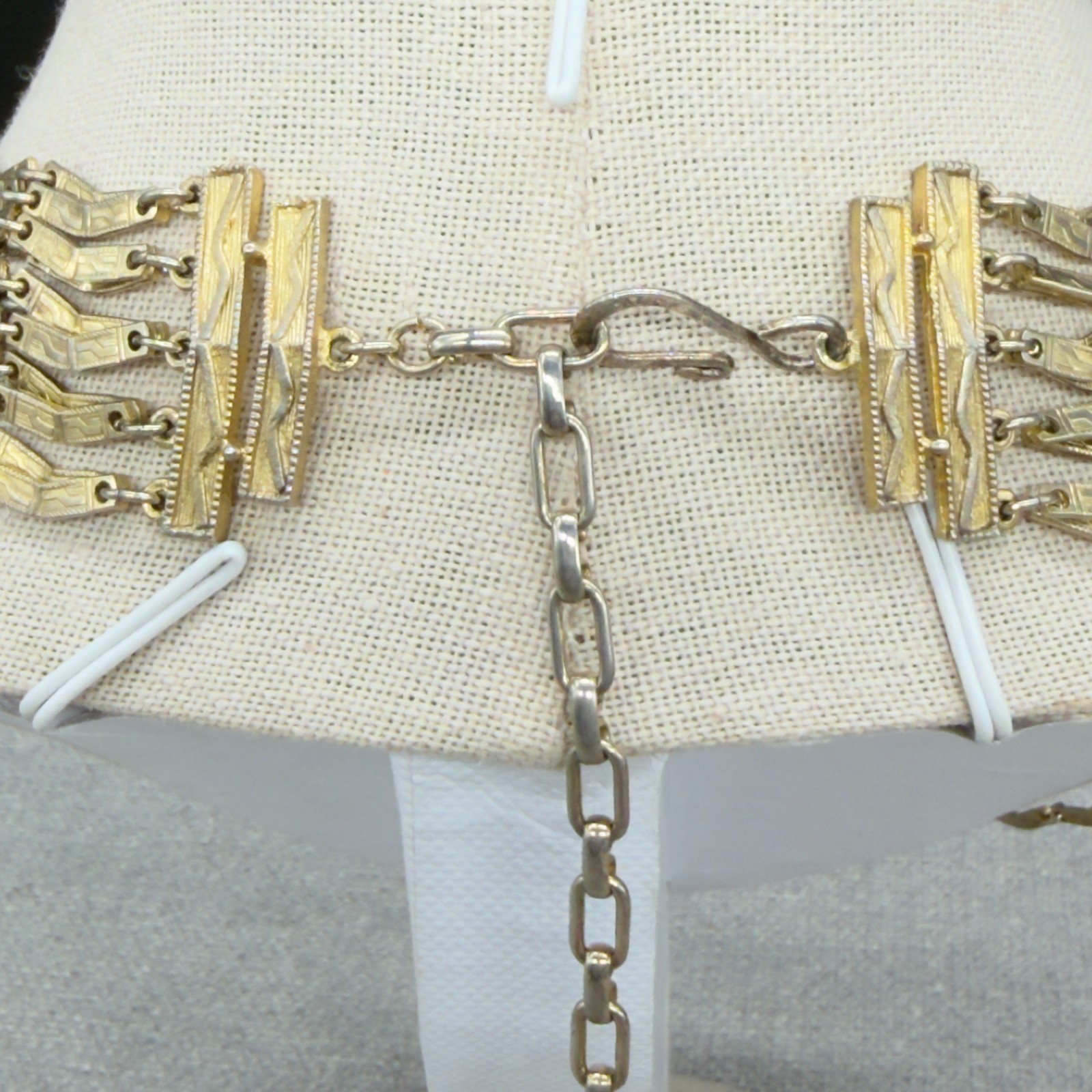 Vintage Bib Necklace Multi Chain Gold Tone Etched Bars Hook Clasp