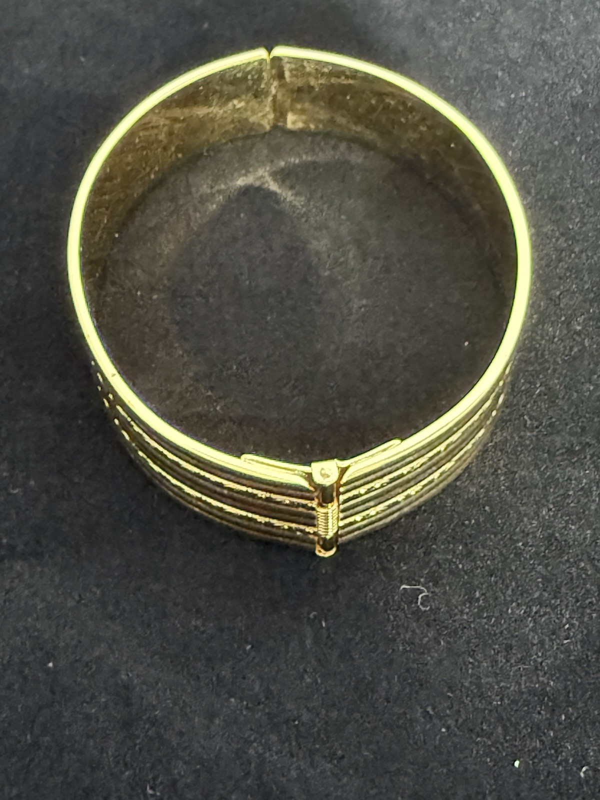 Vintage Monet M Gold Tone Bracelet Etch, And Ribbed With Hinge Opening