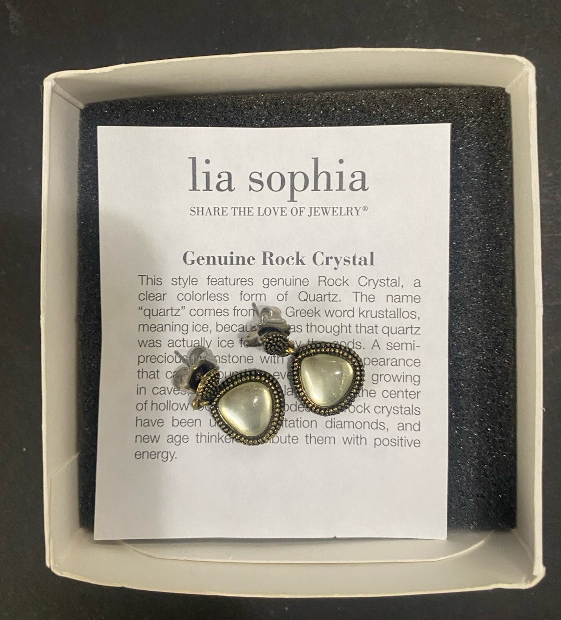 New Lia Sophia Kiam Family Matte Gold Caviar Earrings / Drop Genuine Quartz