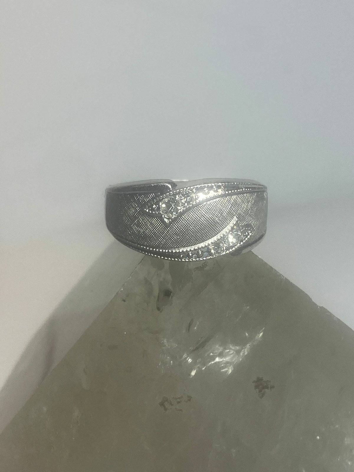 Brushed ring size 7.75 Art Deco influences band sterling silver women girls