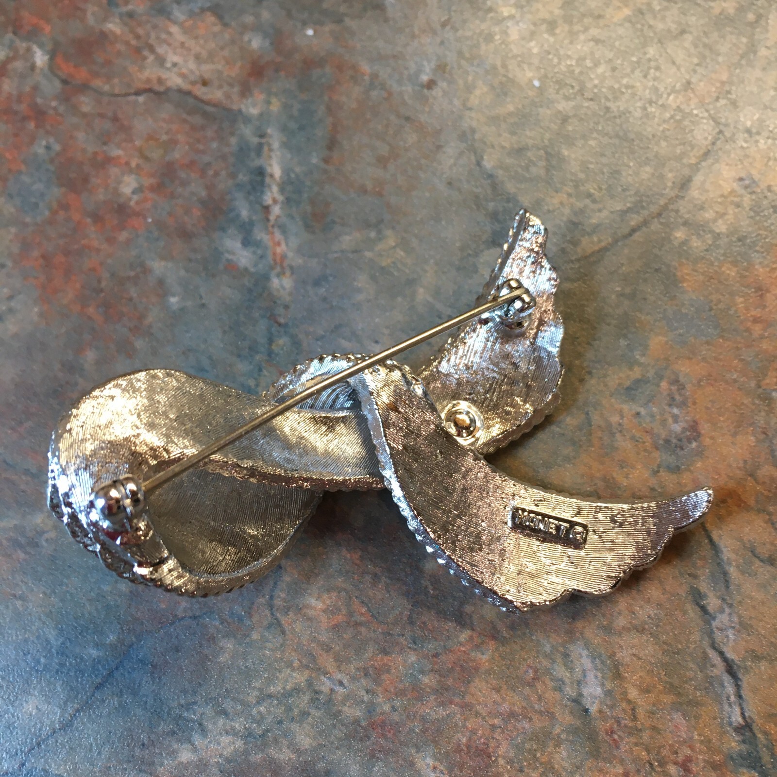 Vintage Monet Signed Twisted Swirl Ribbon Pin Brooch