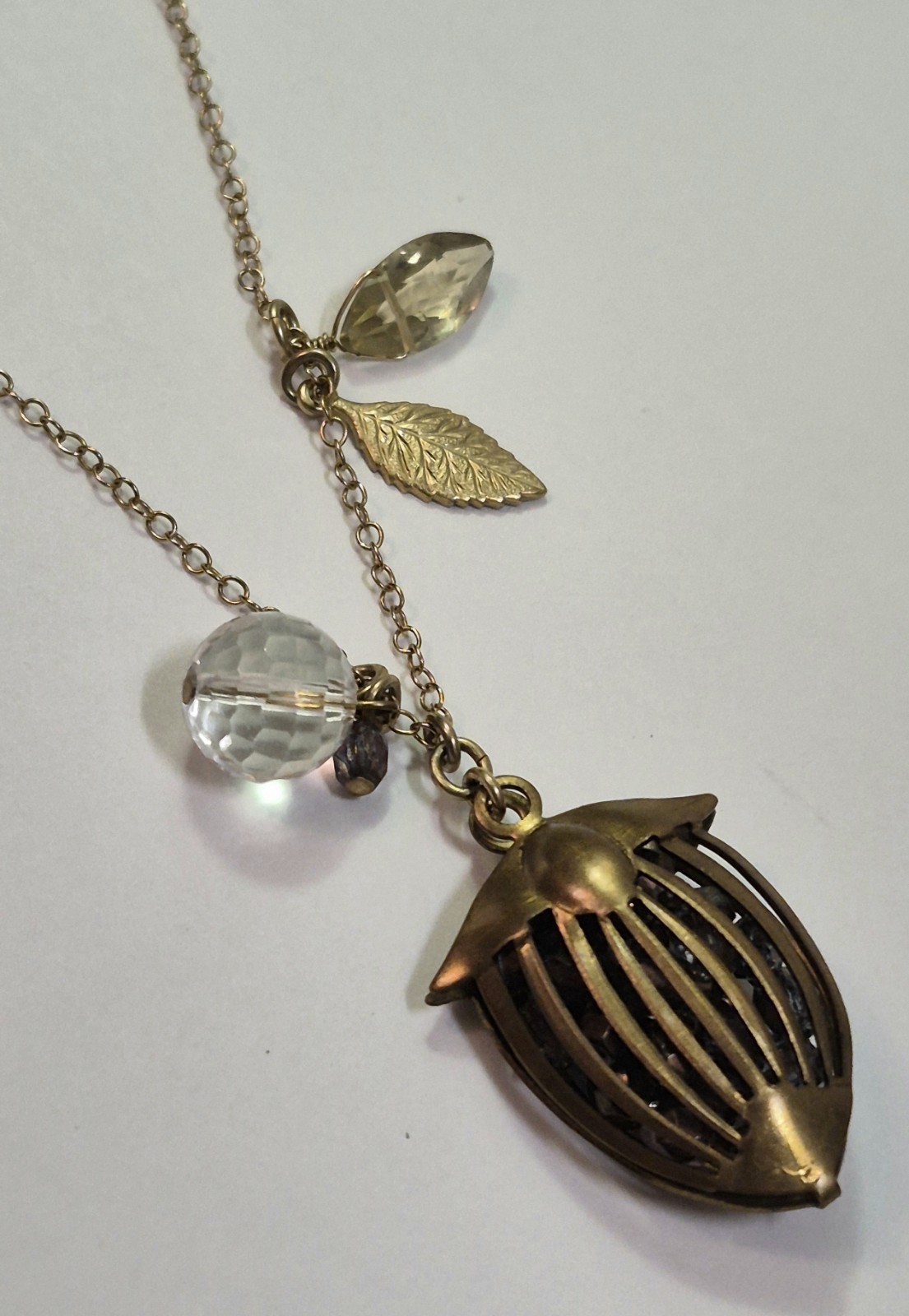 David Aubrey Pendant Necklace Glass Gold Tone Vintage Style Birdcage Dainty