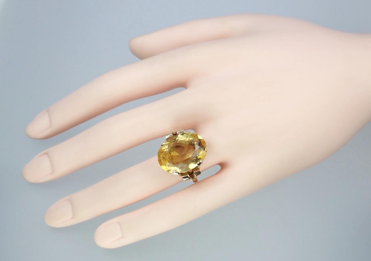 Beautiful Vintage Mid Century 9K Gold 13.3Ct Citrine Cocktail Ring 1960s Sz 8.25