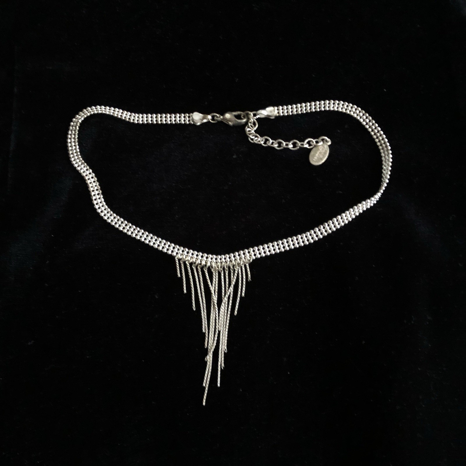 925 Sterling Silver Vintage fringed Choker Necklace gwen 15”-17”inch