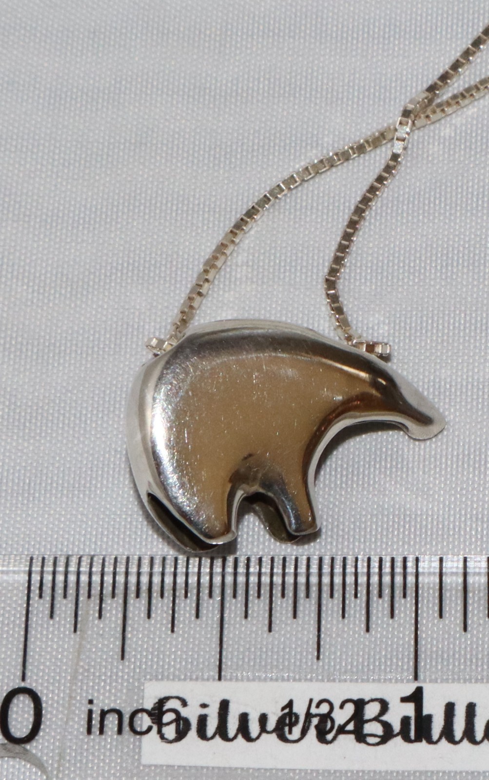 Vintage Sterling Silver Inlay Stone Fetish Bear Pendant Necklace 18″ Chain 6.4gm