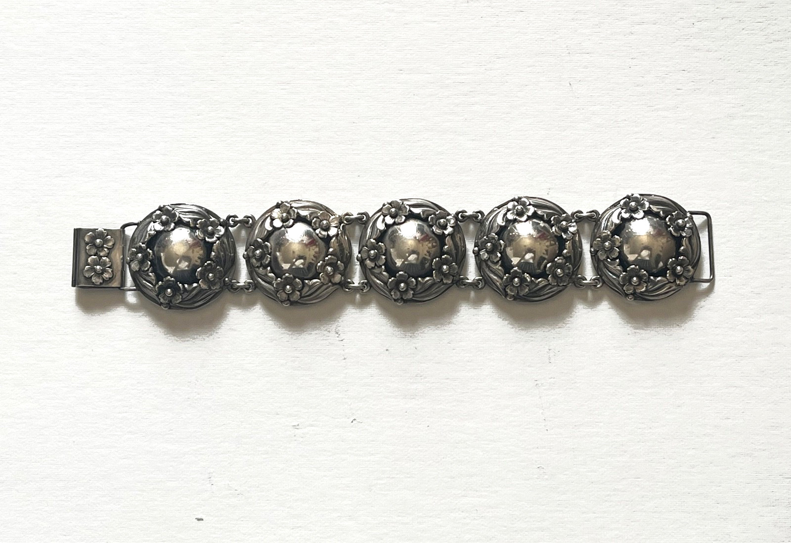 VTG N.E. FROM Heavy Sterling Silver 1940’s-50’s Denmark Floral Design Bracelet