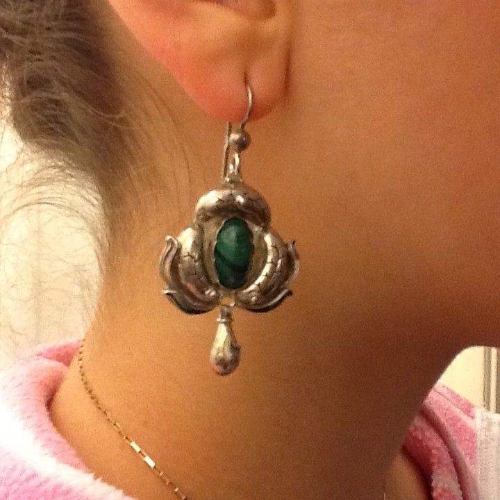 Ring & Earrings Vintage Sterling Silver Green Malachite and Enamel Jewelry Set