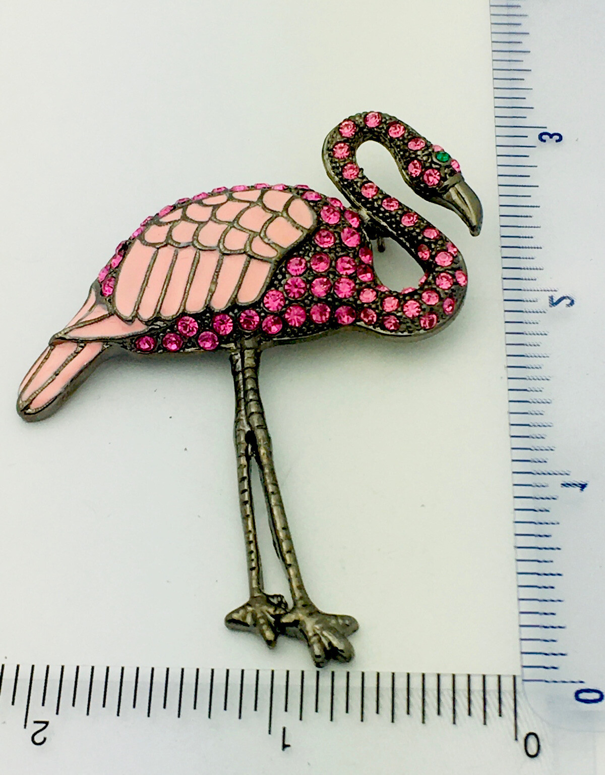 Gunmetal Enamel 70 Pink Crystal Flamingo Pin/Brooch