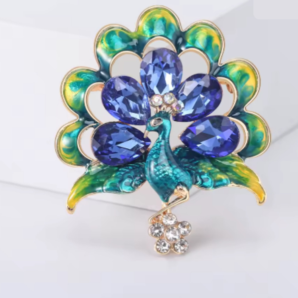 Vintage Style Peacock Bird Rhinestone Crystal Cyan Bird Brooch Pin Pendant Gift