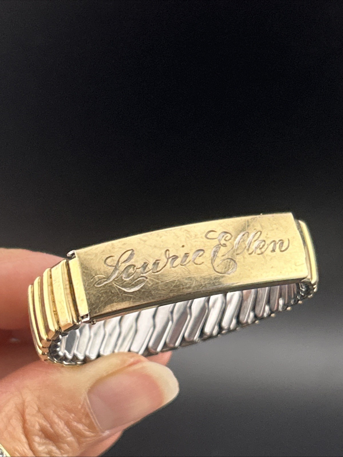 Vtg Drema 1/20 10k GF Top Hid Compartment Stainless Steel Stretch Band Bracelet
