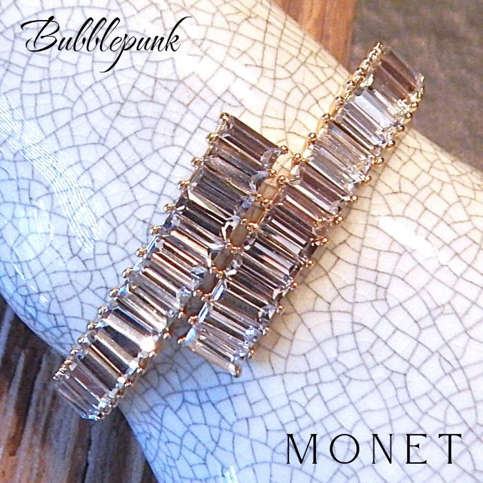 Retro Vintage Baguette Rhinestone Bypass Cuff Bracelet MONET NWOT S16