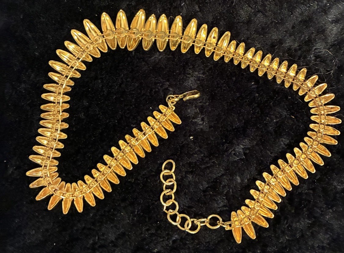 Monet Vintage Gold Tone Graduated Fringed Spike Collar Necklace Textured Finish