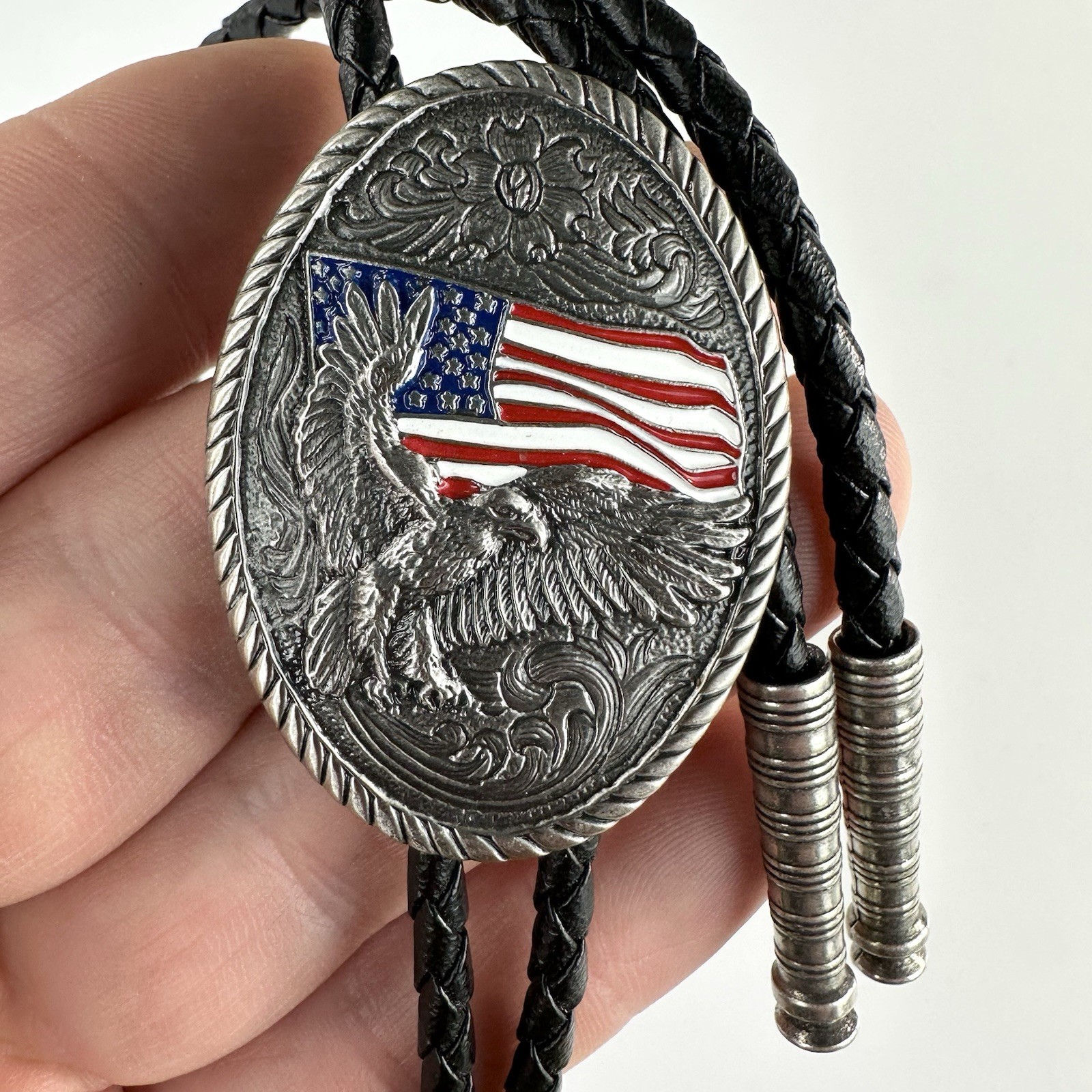 Vintage Ivan “Great American Eagle” Silver Tone Over Brass Western Bolo Tie