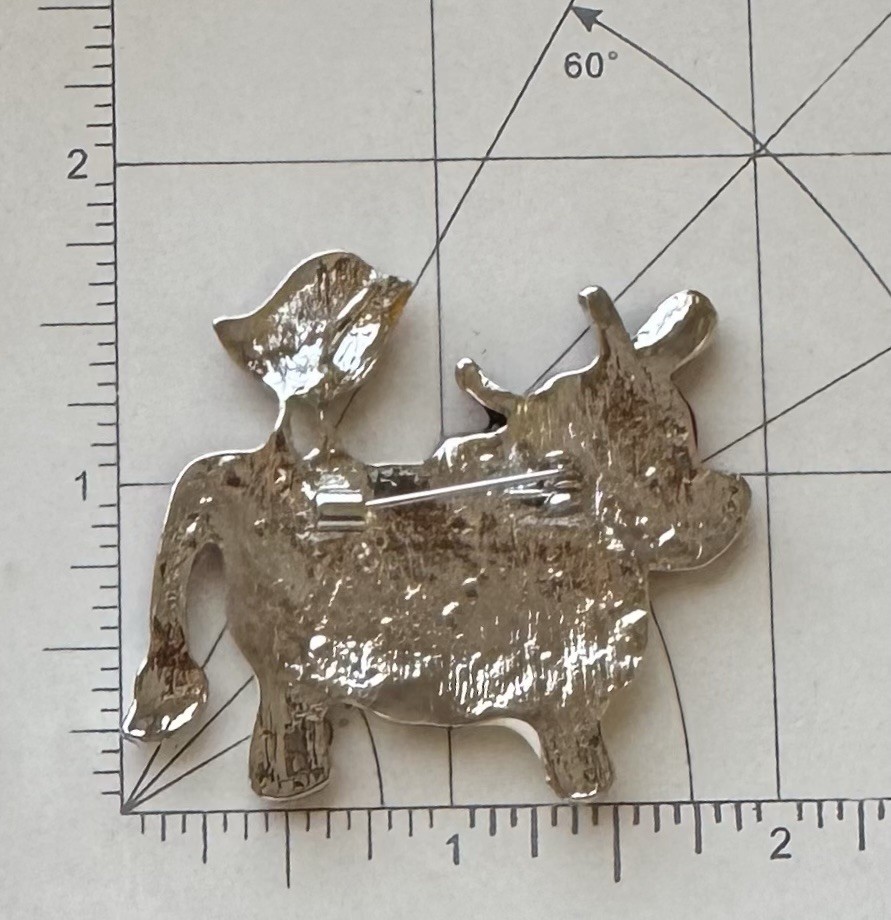 Enamel Cow / bird Brooch Pendant/ Enamel On Silver Tone Metal
