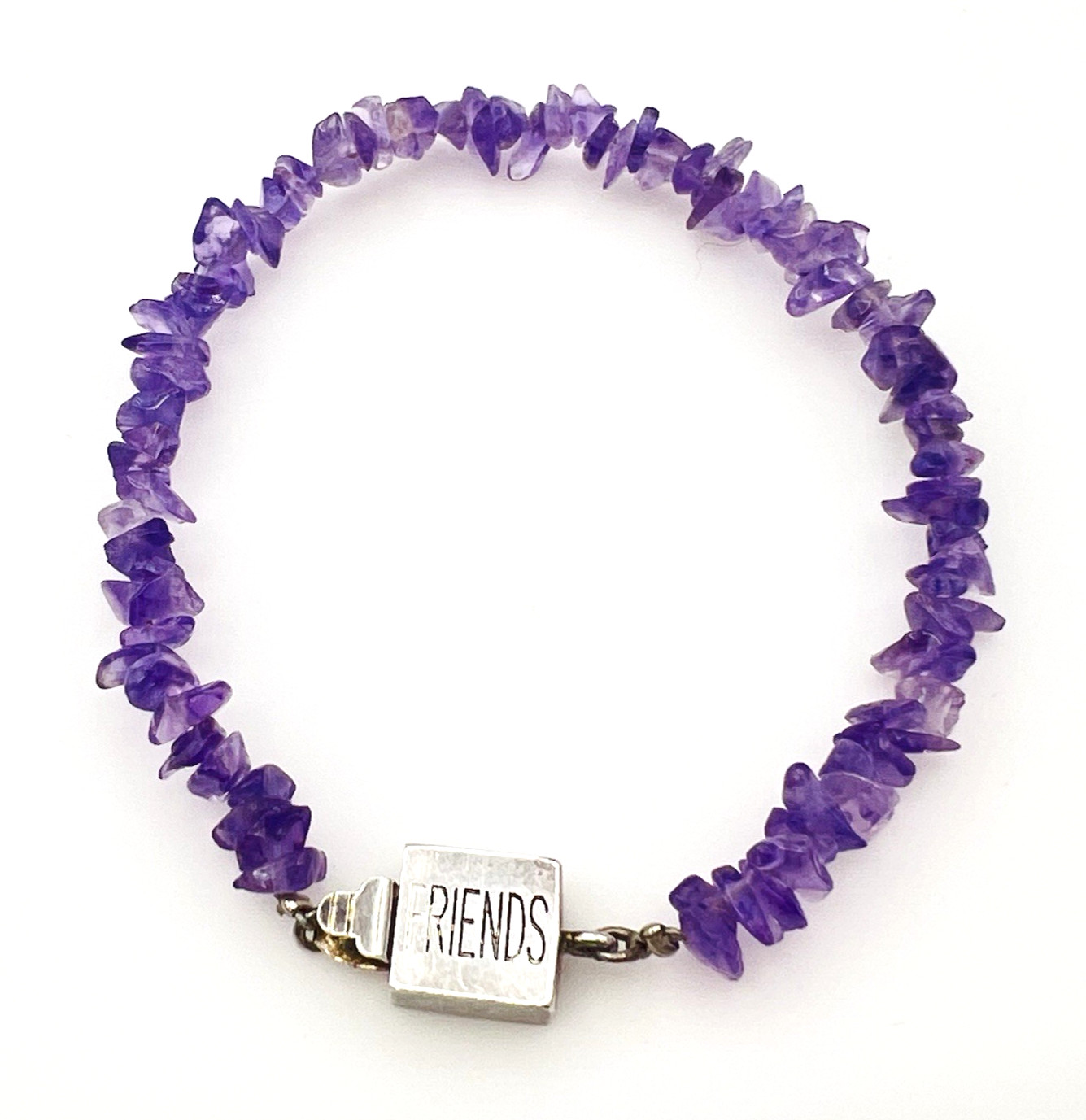 Vintage Sterling Silver Purple Amethyst Chip Friends Bracelet 7.25 in
