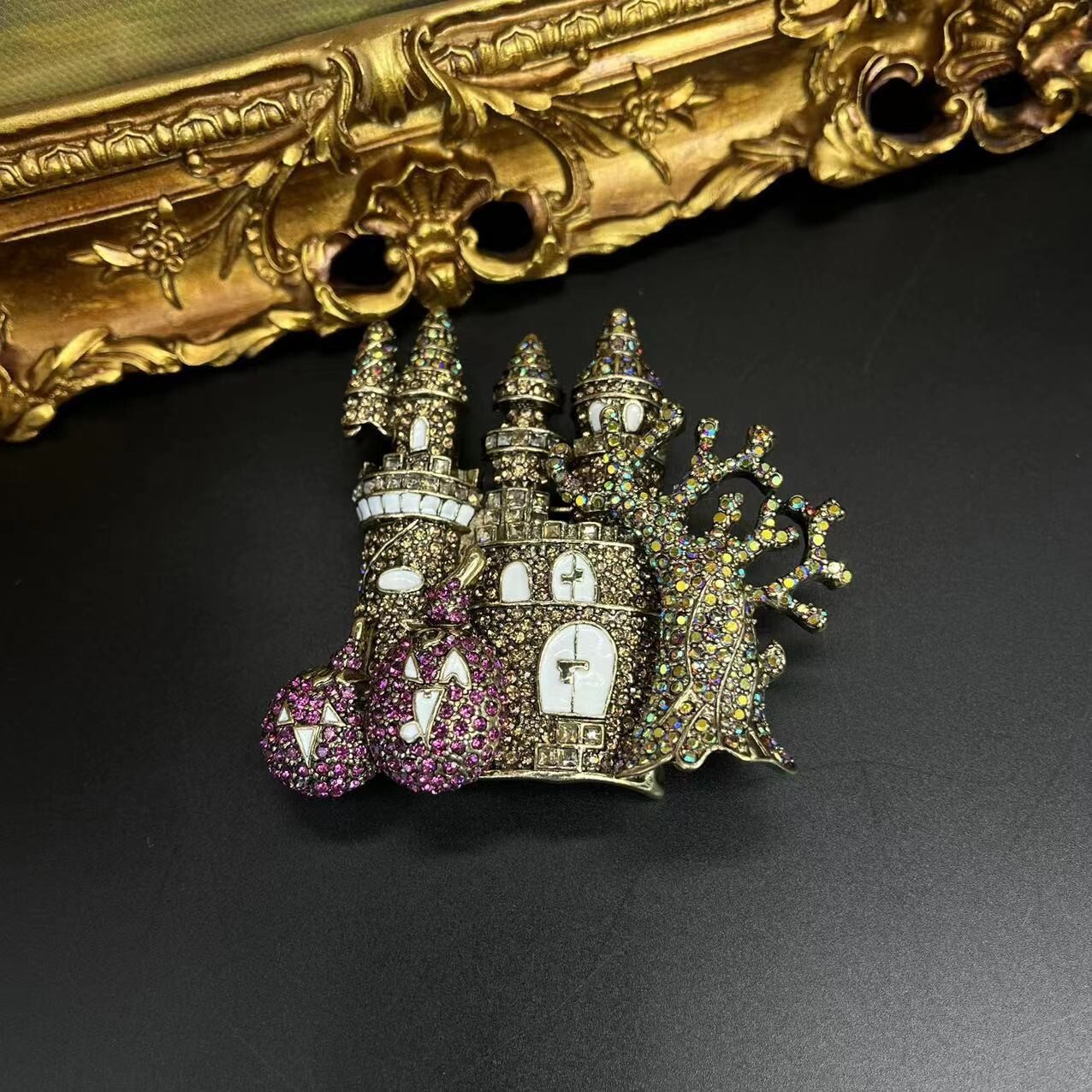 Literary Vintage Rhinestone Dream Castle Western Brooch Valentine’s Day gift