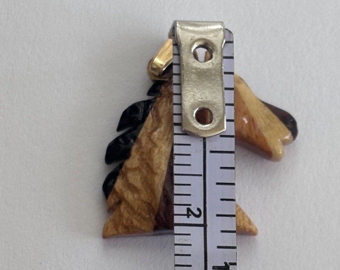 Vintage Hand Carved Wood Horse Head Pendant 1” Equestrian 14K GF Bail