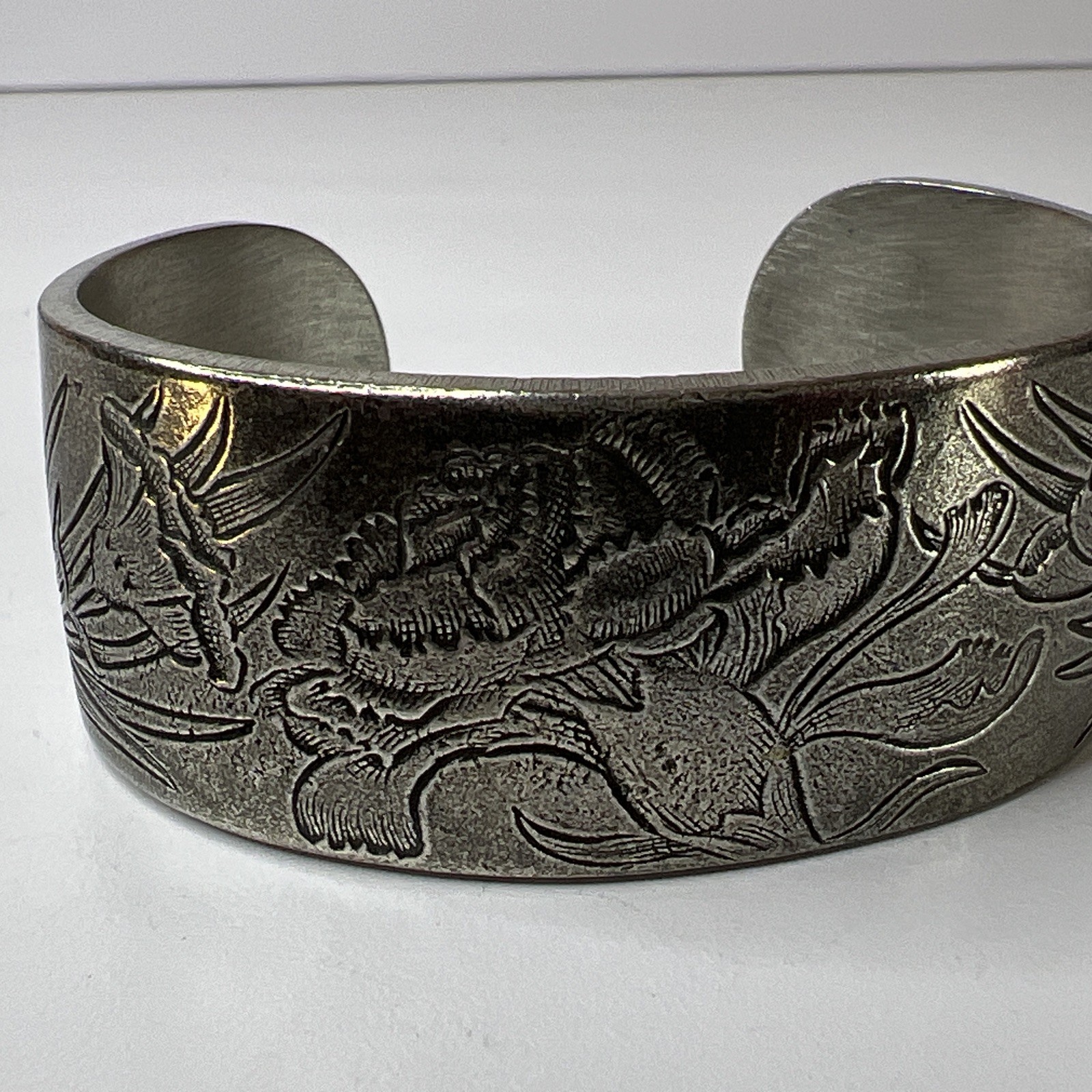 Vintage Salisbury Pewter January Flowers Wide Cuff Bracelet Floral Design