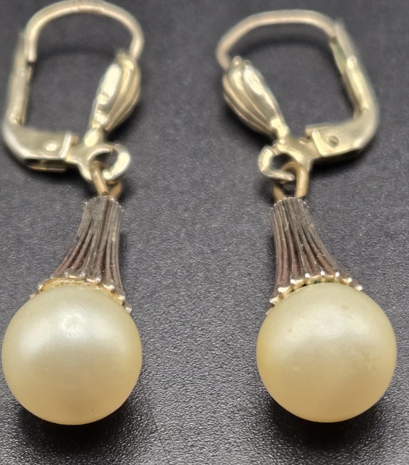 Vintage West Germany Pearl Drop Earrings Gold Tone Leverback Dangle GES GESCH