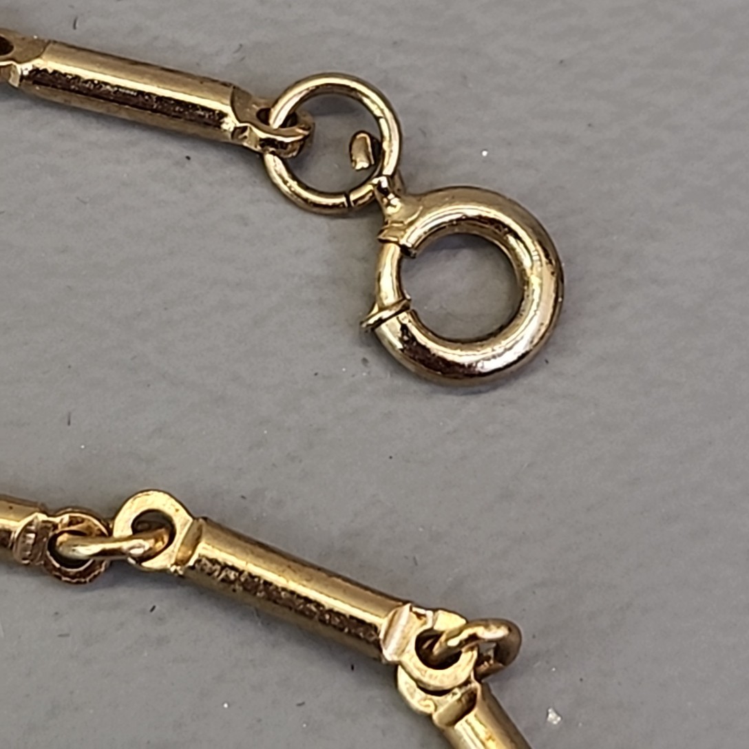 Vintage Coro Necklace Imitation Pearl Gold Tone Bar Link Chain Rhinestones 15.5″