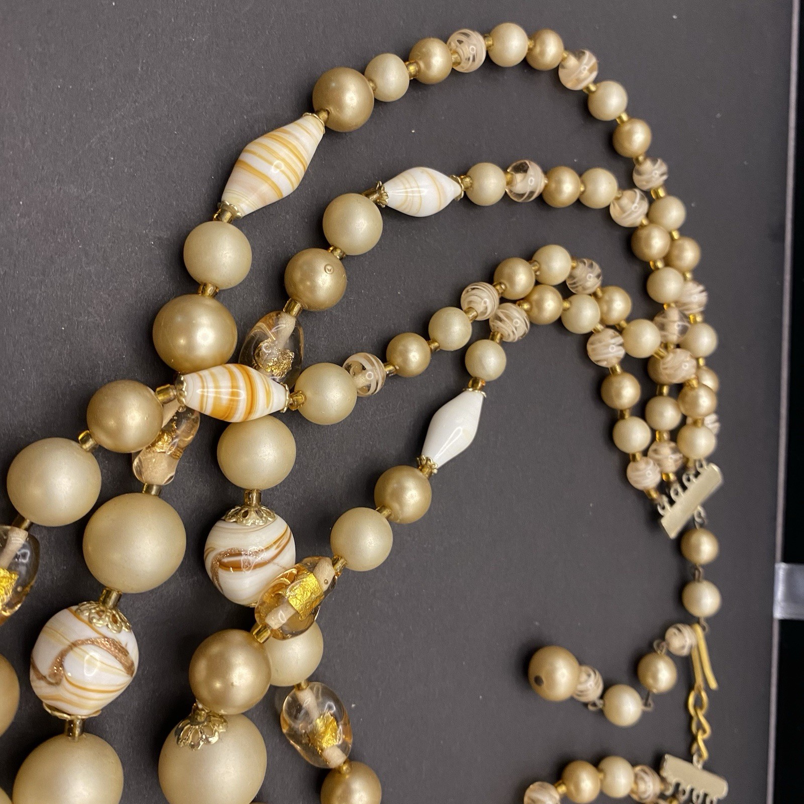 Stunning Vintage Multi-Strand Gold and Cream Beads with Art Glass