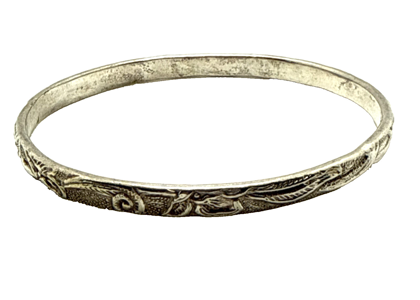 Vintage Mexican Sterling Silver 925 Bangle Bracelet Ornate Design 19g Large 9″