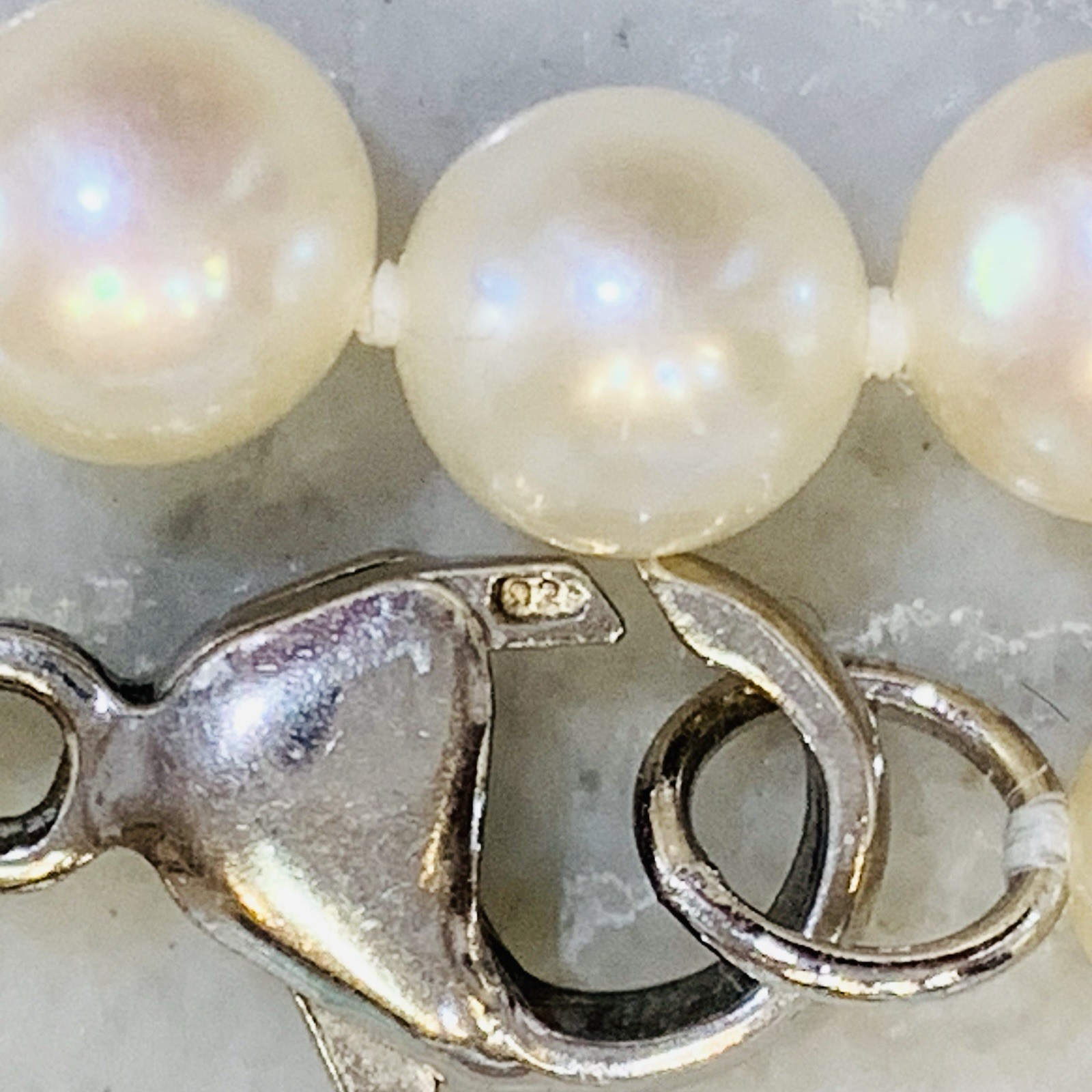 Cultured Pearl Necklace Strand Off-White 5mm 925 Sterling Silver Honora Knot 18″