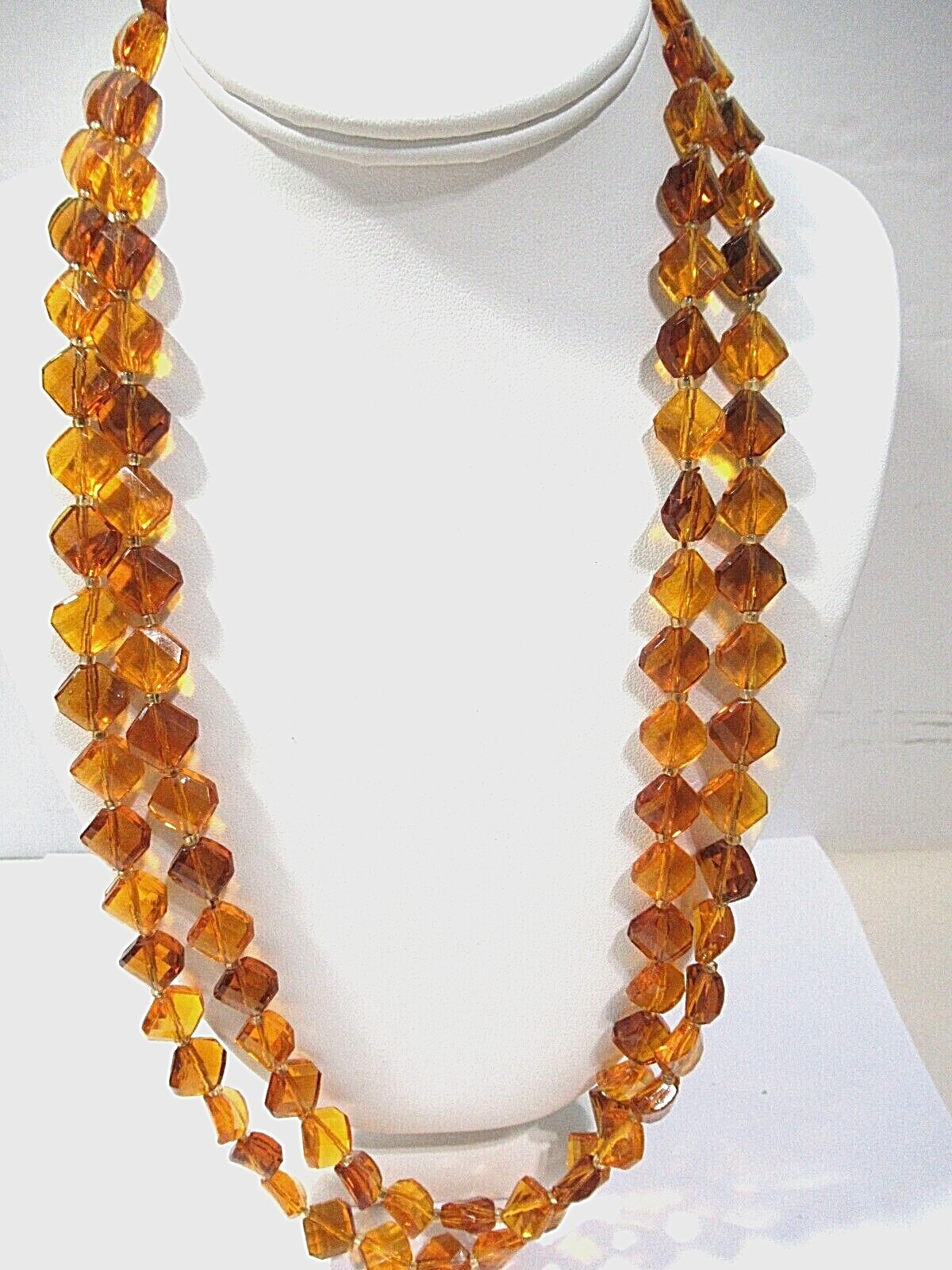 Light Brown Very Long Vintage Beaded Necklace
