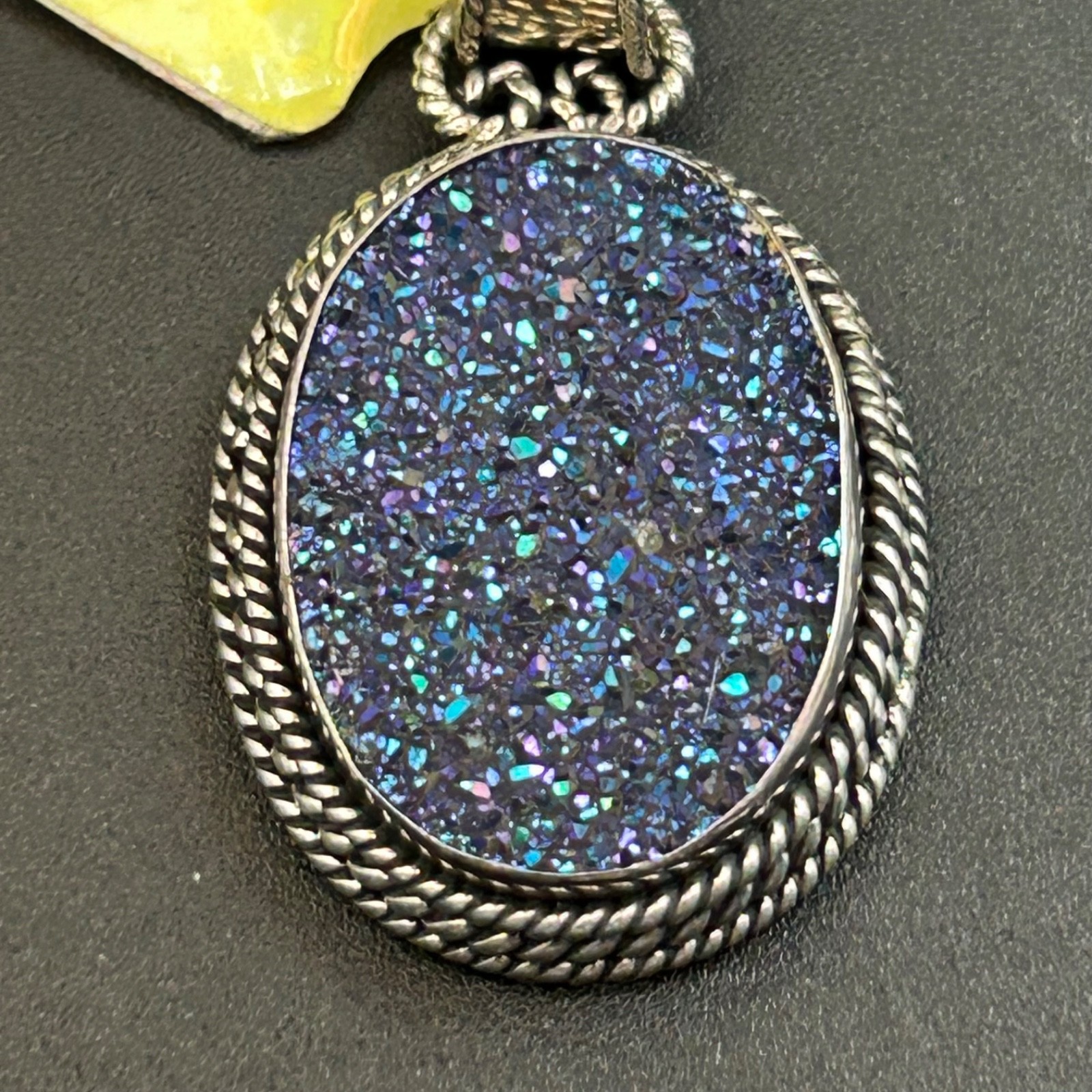 Blue Purple Druzy Sterling Silver Pendant 925 New Marked Witchy Fairy