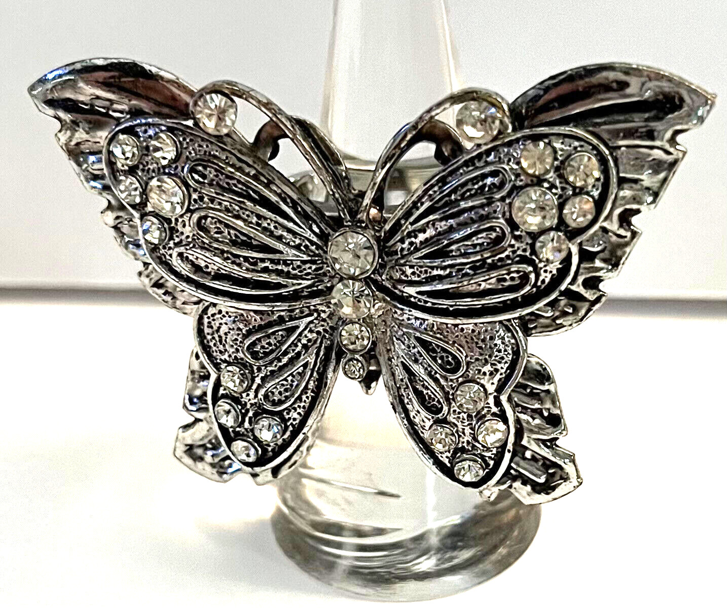 Vintage Silver & Rhinestone Butterfly Ring (Expanding Sz 6 – 7 1/2)