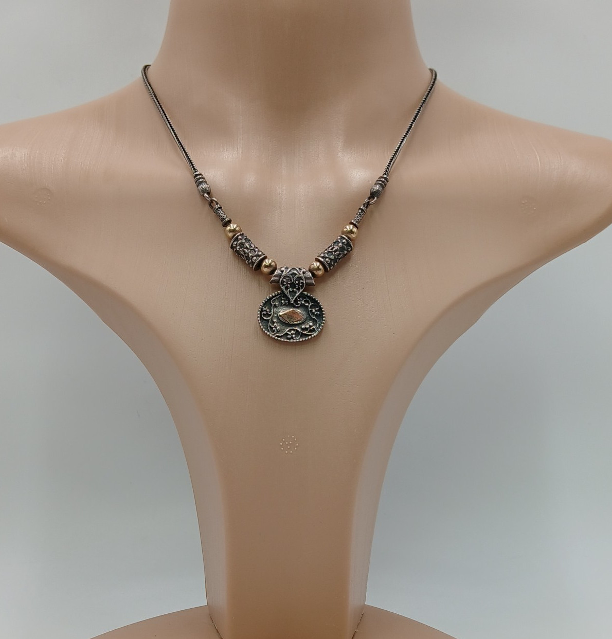 14K 925 Zanfeld Necklace 16in Sterling Silver Gold 24g tw Taxco Mexico Estate