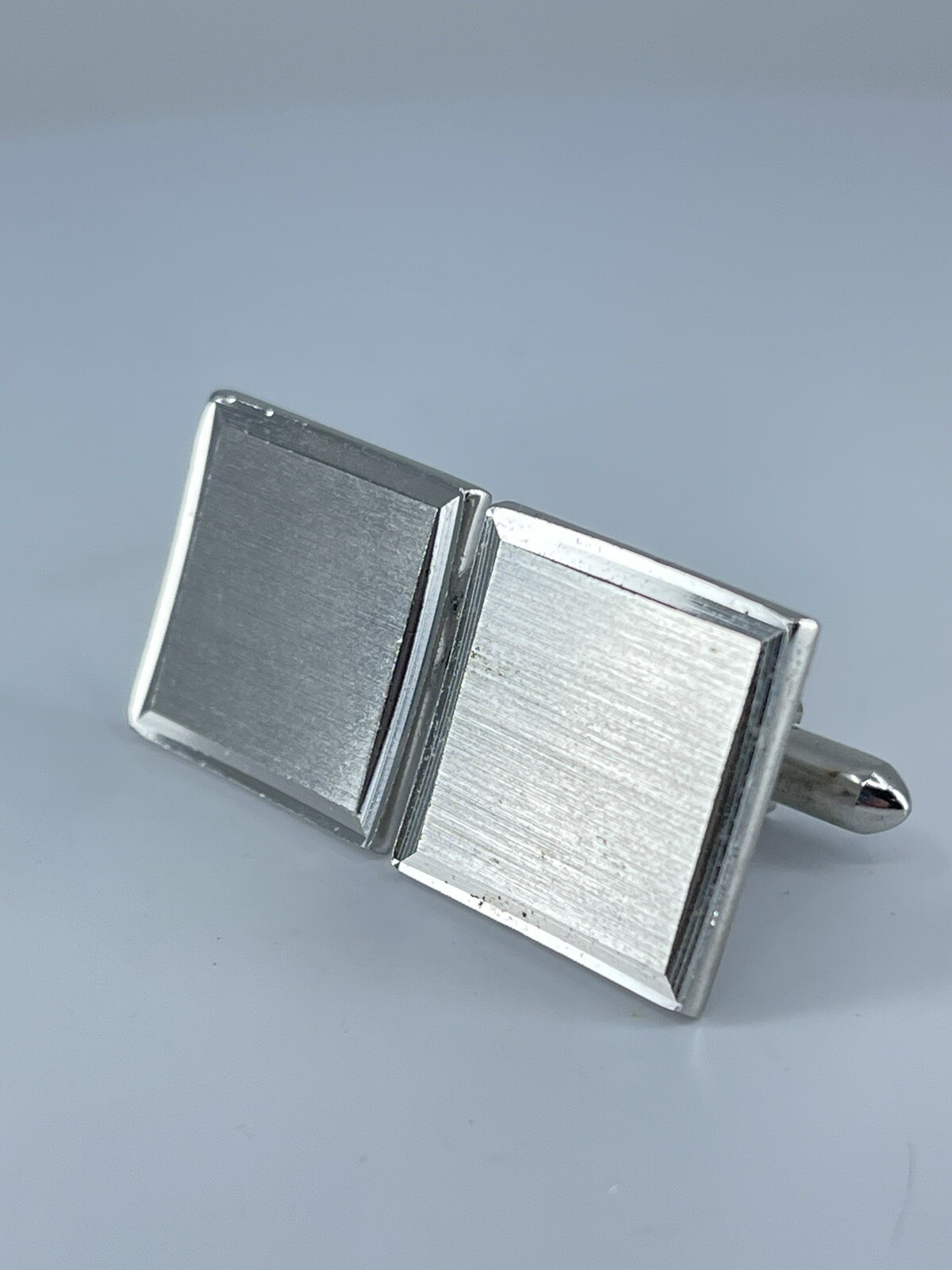 Vintage Swank cufflinks brushed and polished silver tone square design 3/4″